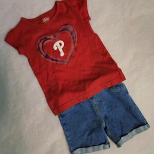 Phillies Red Heart T-Shirt and Blue Shorts Set